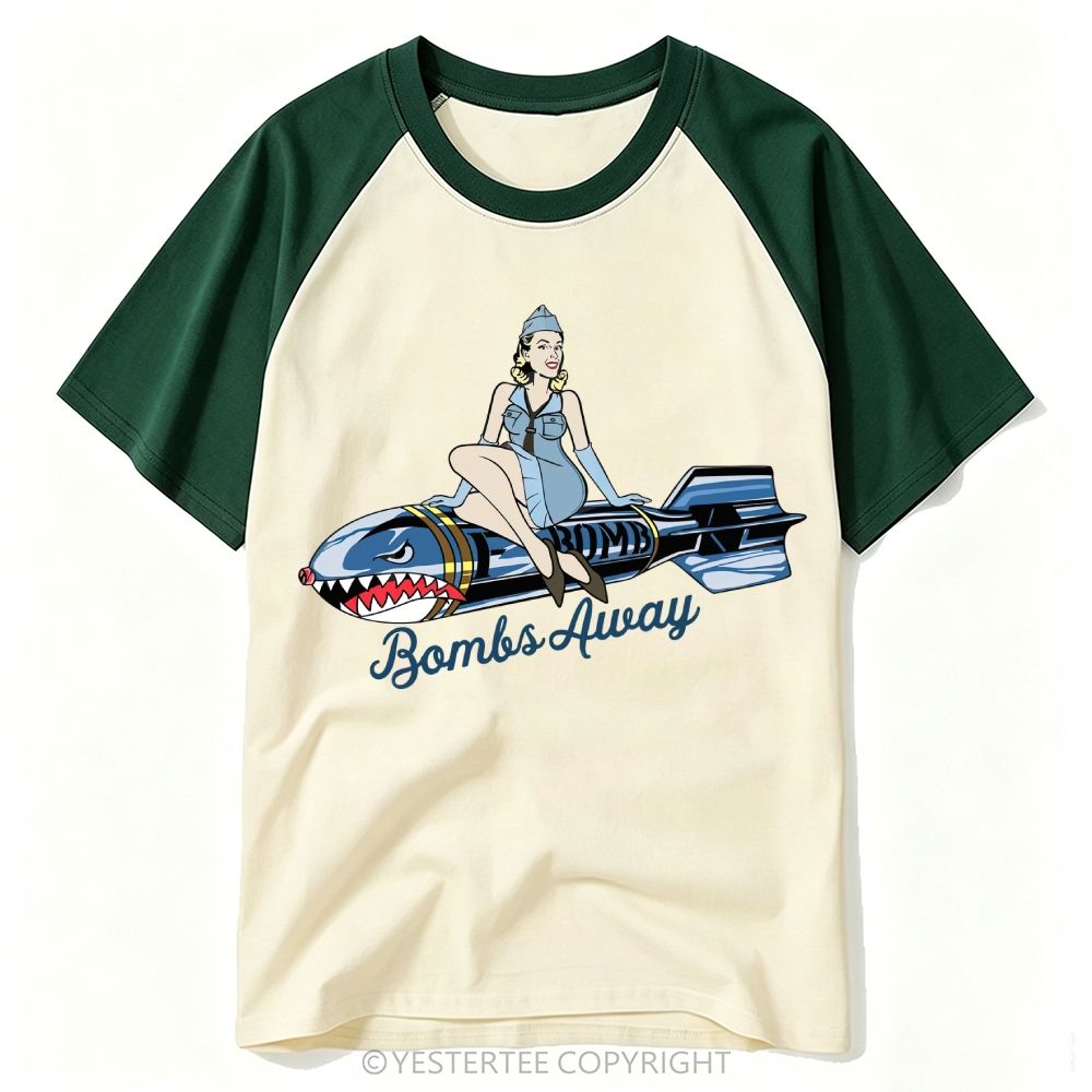 Bombs Away WWII Shark Bomb Military Baseball T-shirt