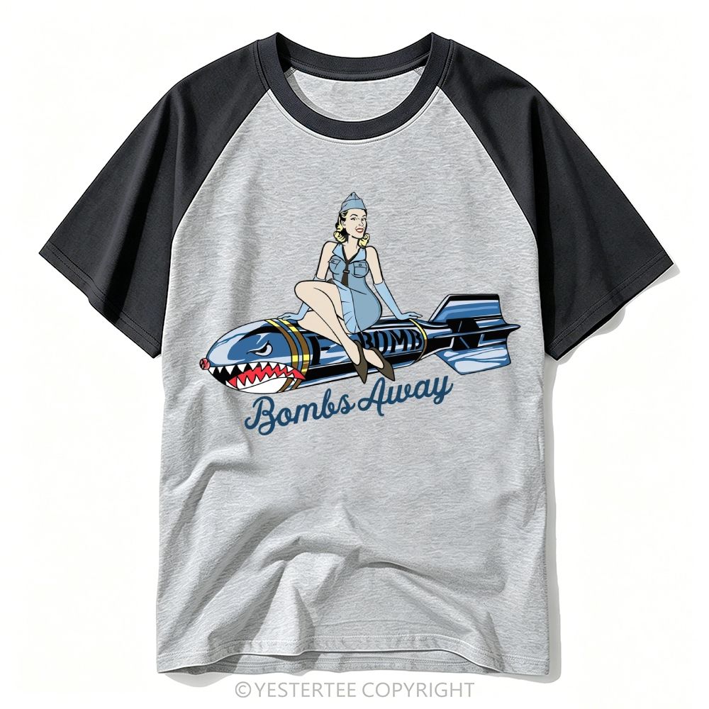 Bombs Away WWII Shark Bomb Military Baseball T-shirt