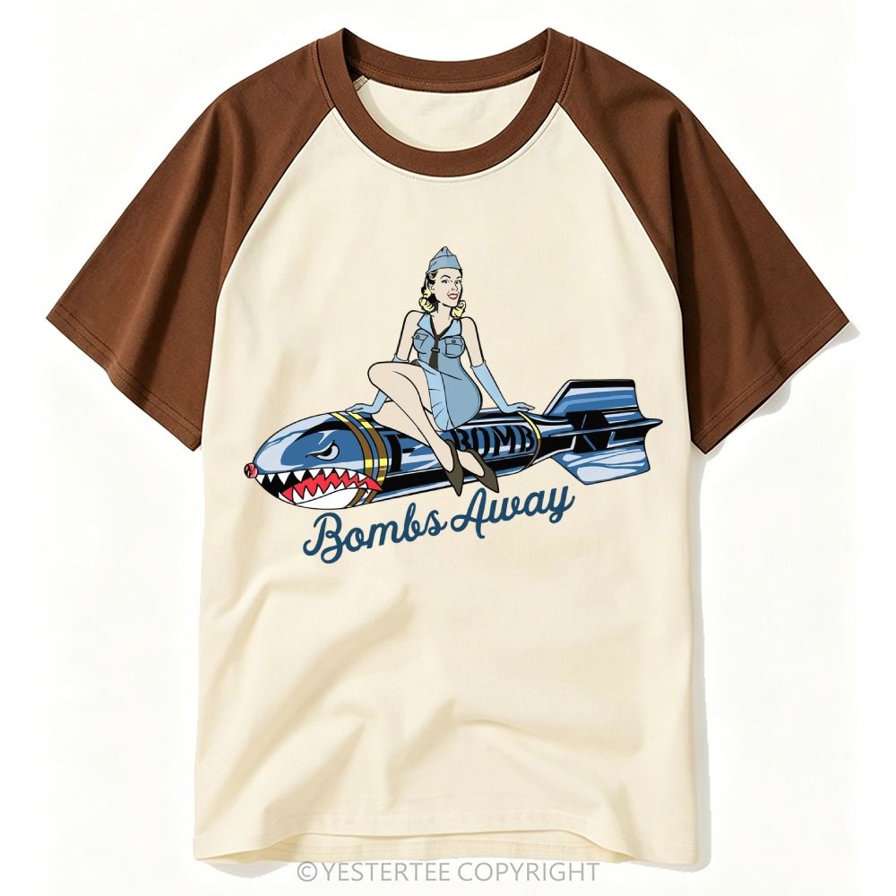 Bombs Away WWII Shark Bomb Military Baseball T-shirt