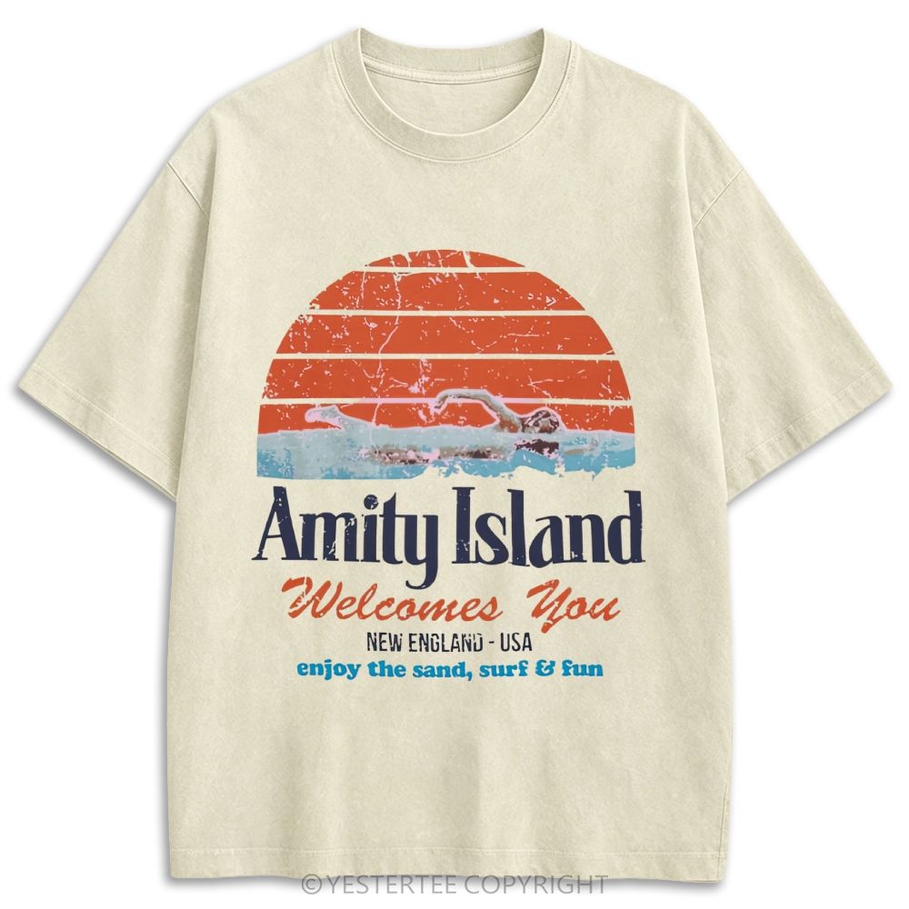 Jaws Movie Amity Island Regatta Retro Washed T-shirt