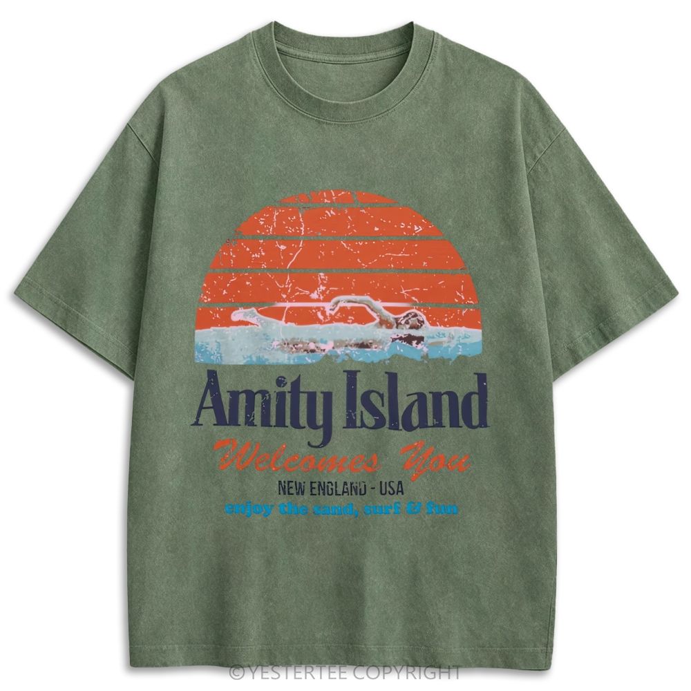 Jaws Movie Amity Island Regatta Retro Washed T-shirt