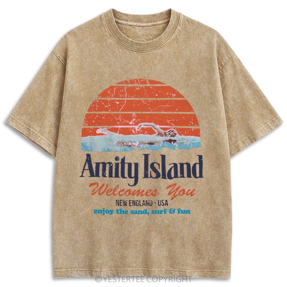 Jaws Movie Amity Island Regatta Retro Washed T-shirt