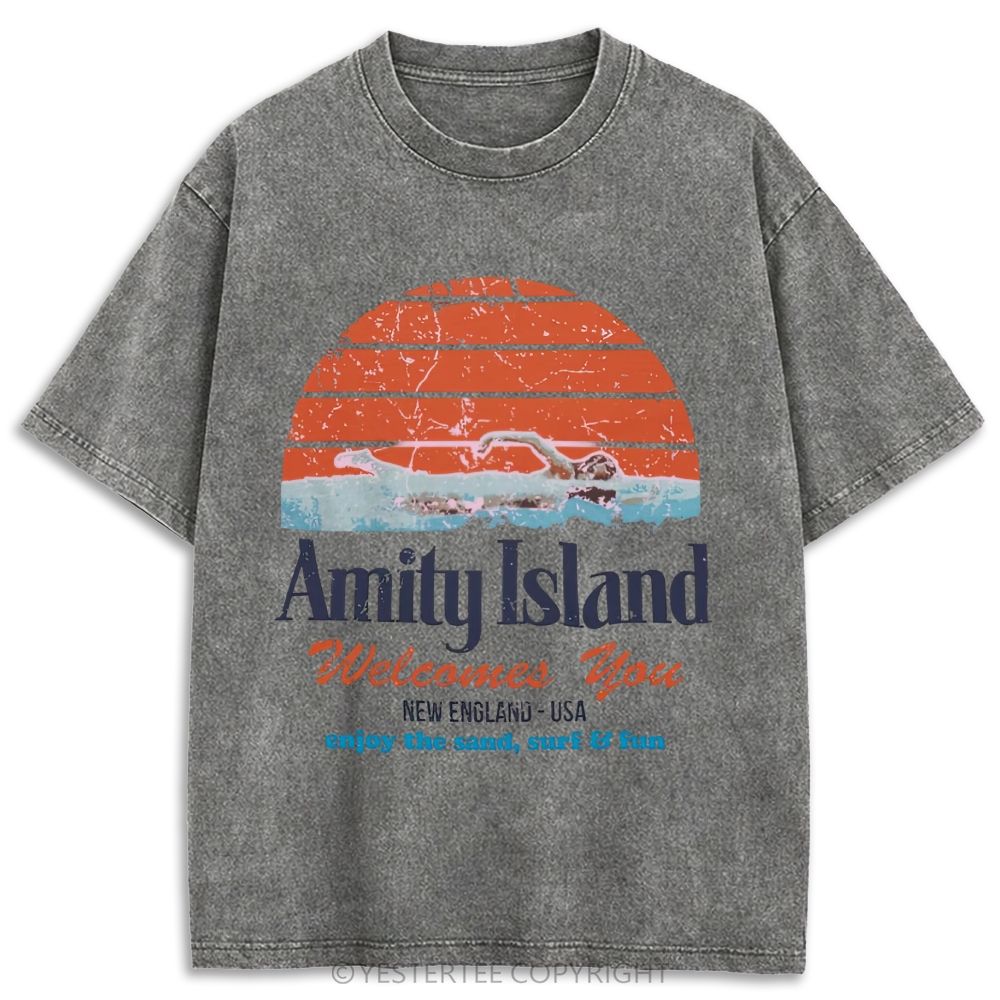 Jaws Movie Amity Island Regatta Retro Washed T-shirt
