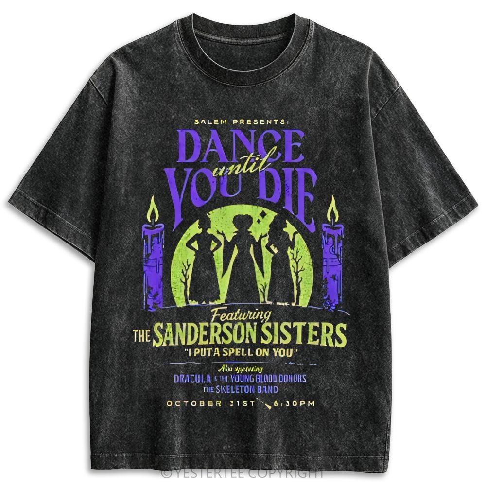 Halloween Witch Silhouette Concert Poster Retro Washed T-shirt