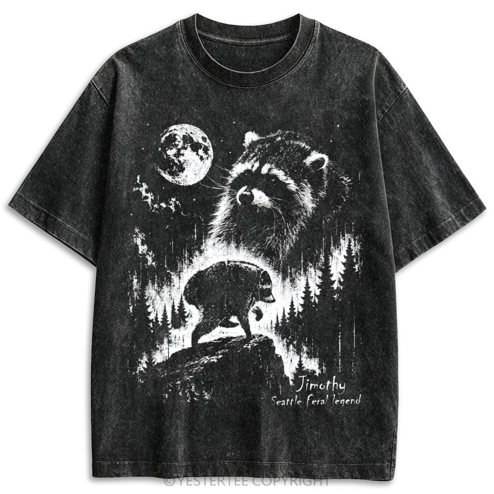 Jimothy Seattle Raccoon Moon Forest Retro Washed T-shirt