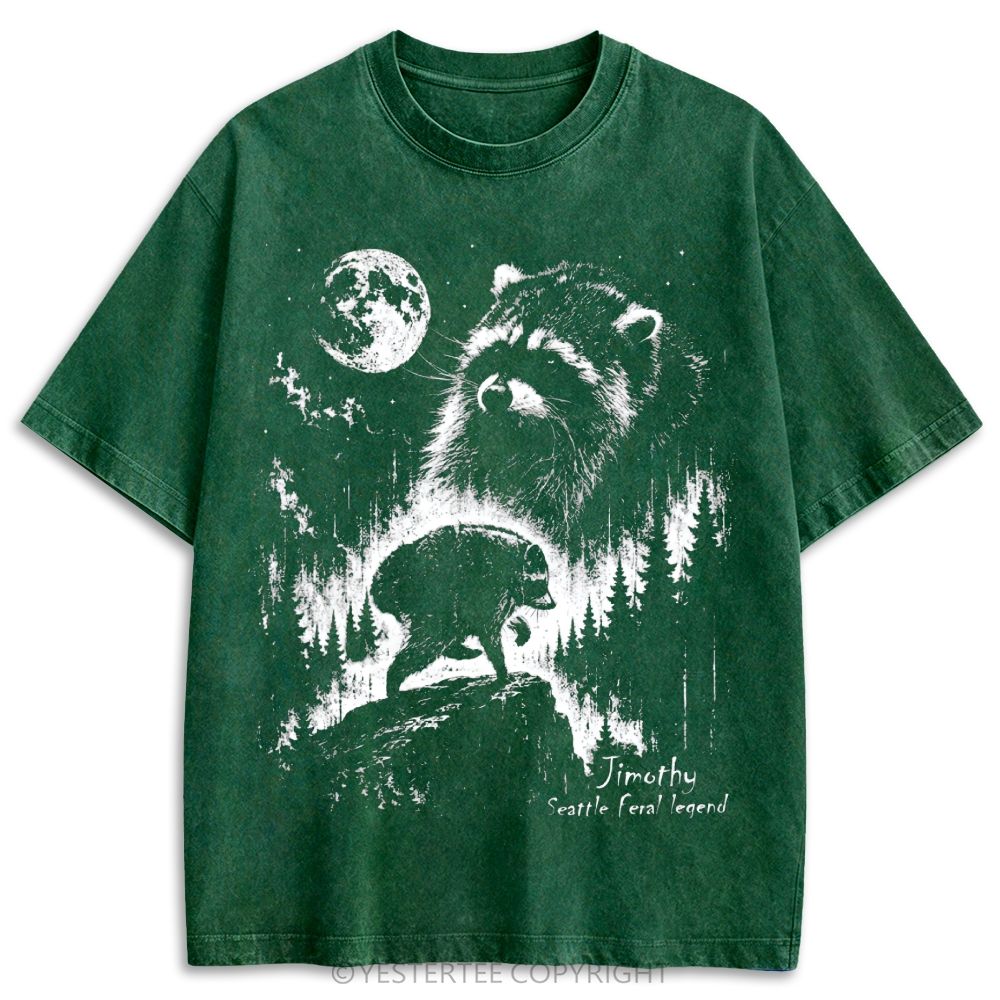 Jimothy Seattle Raccoon Moon Forest Retro Washed T-shirt