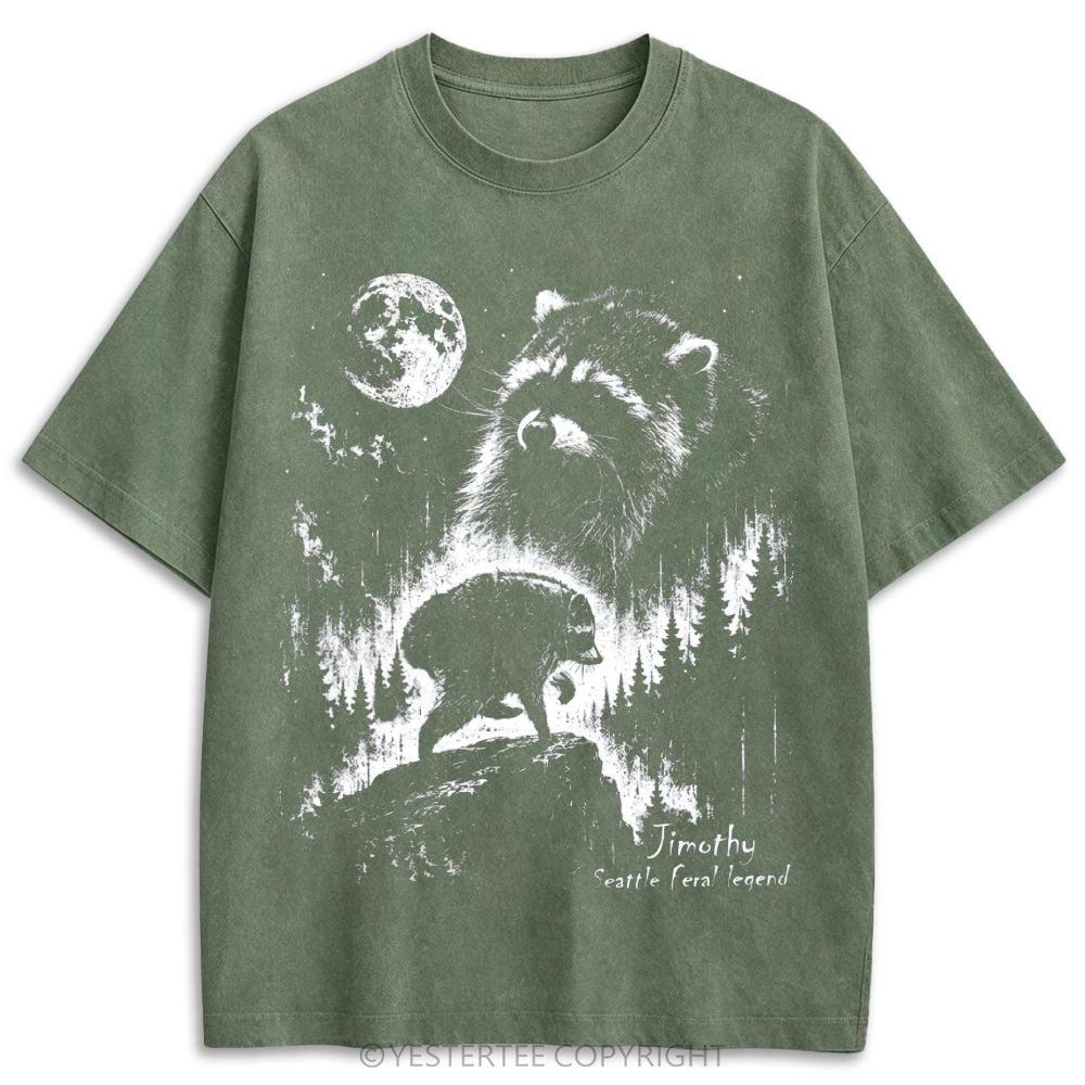Jimothy Seattle Raccoon Moon Forest Retro Washed T-shirt