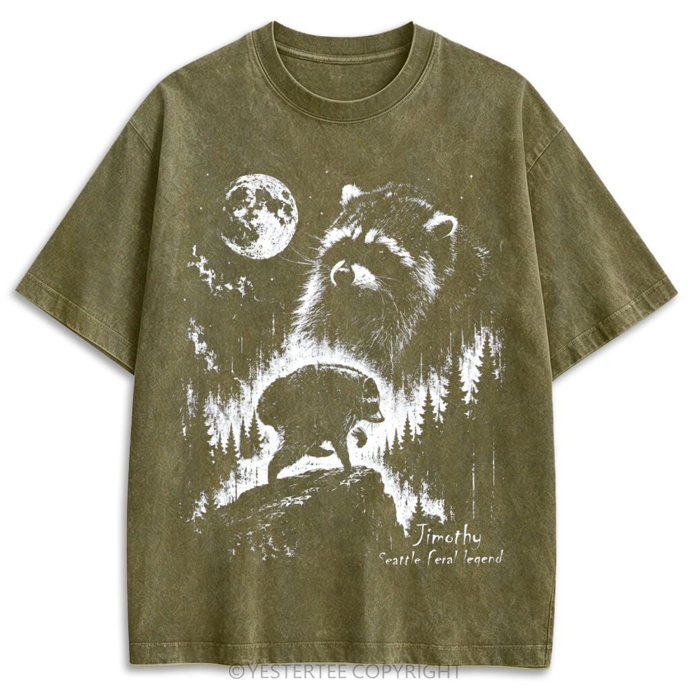 Jimothy Seattle Raccoon Moon Forest Retro Washed T-shirt