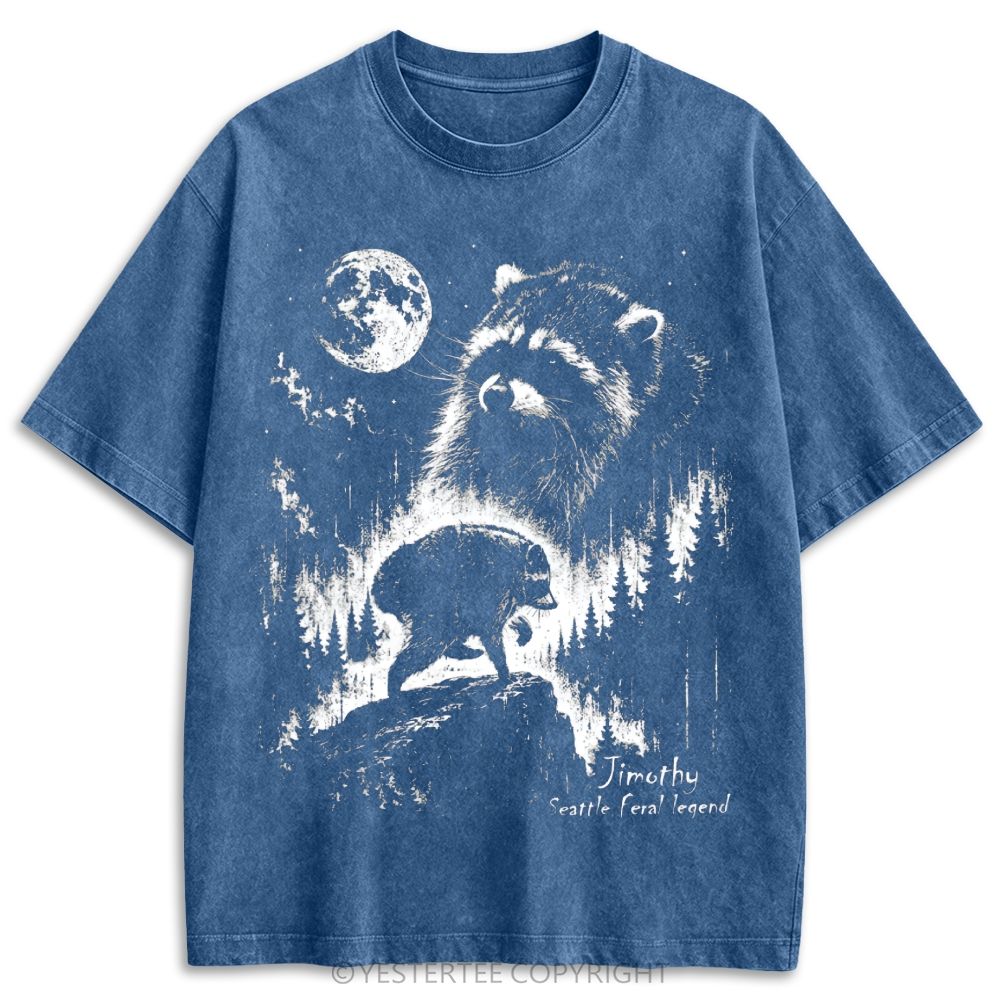 Jimothy Seattle Raccoon Moon Forest Retro Washed T-shirt
