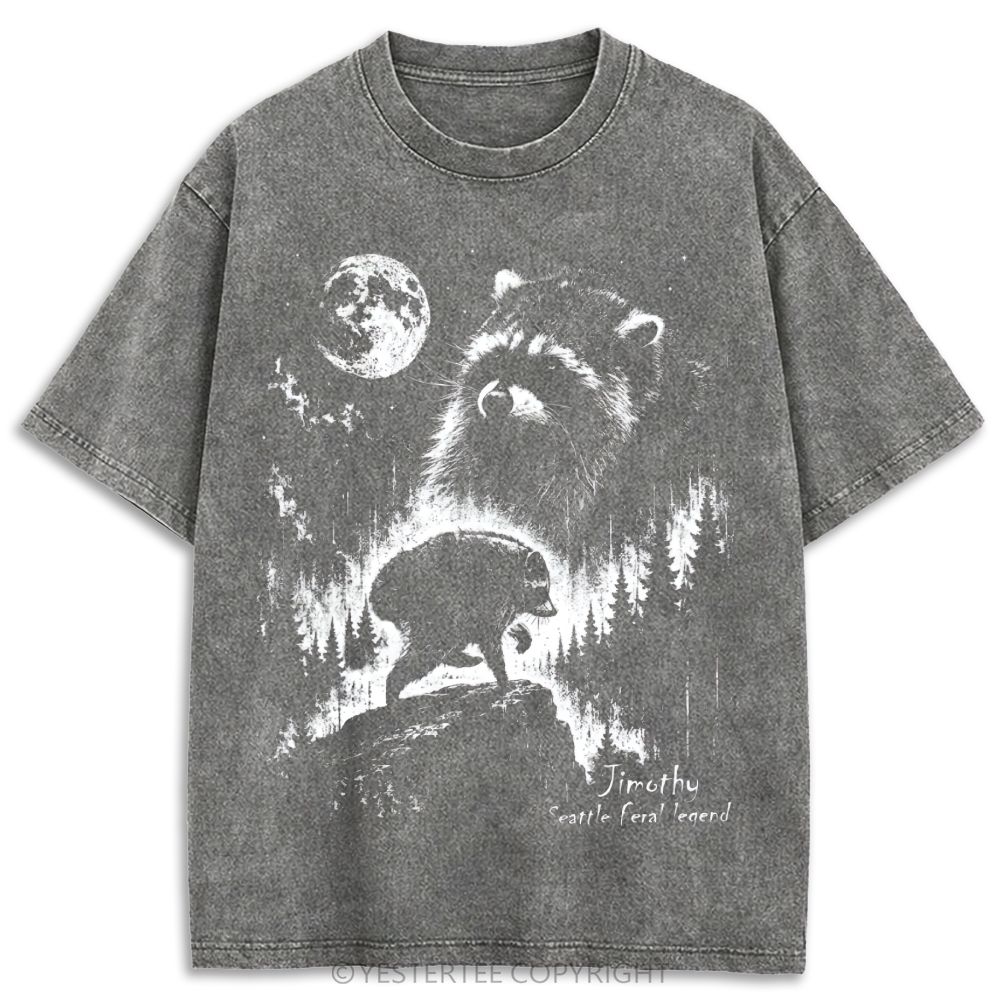 Jimothy Seattle Raccoon Moon Forest Retro Washed T-shirt
