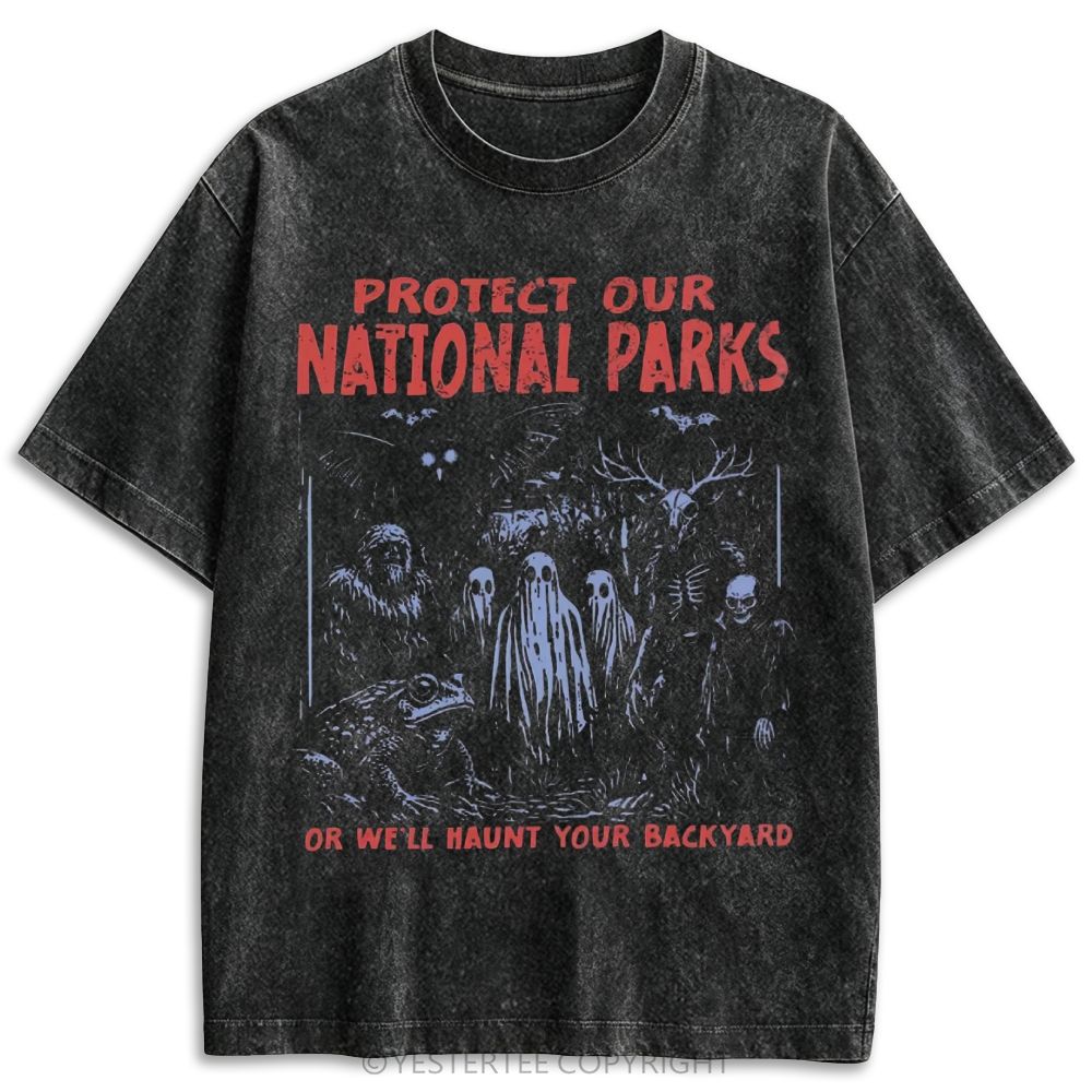 Protect Our National Parks Cryptid Ghost Retro Washed T-shirt