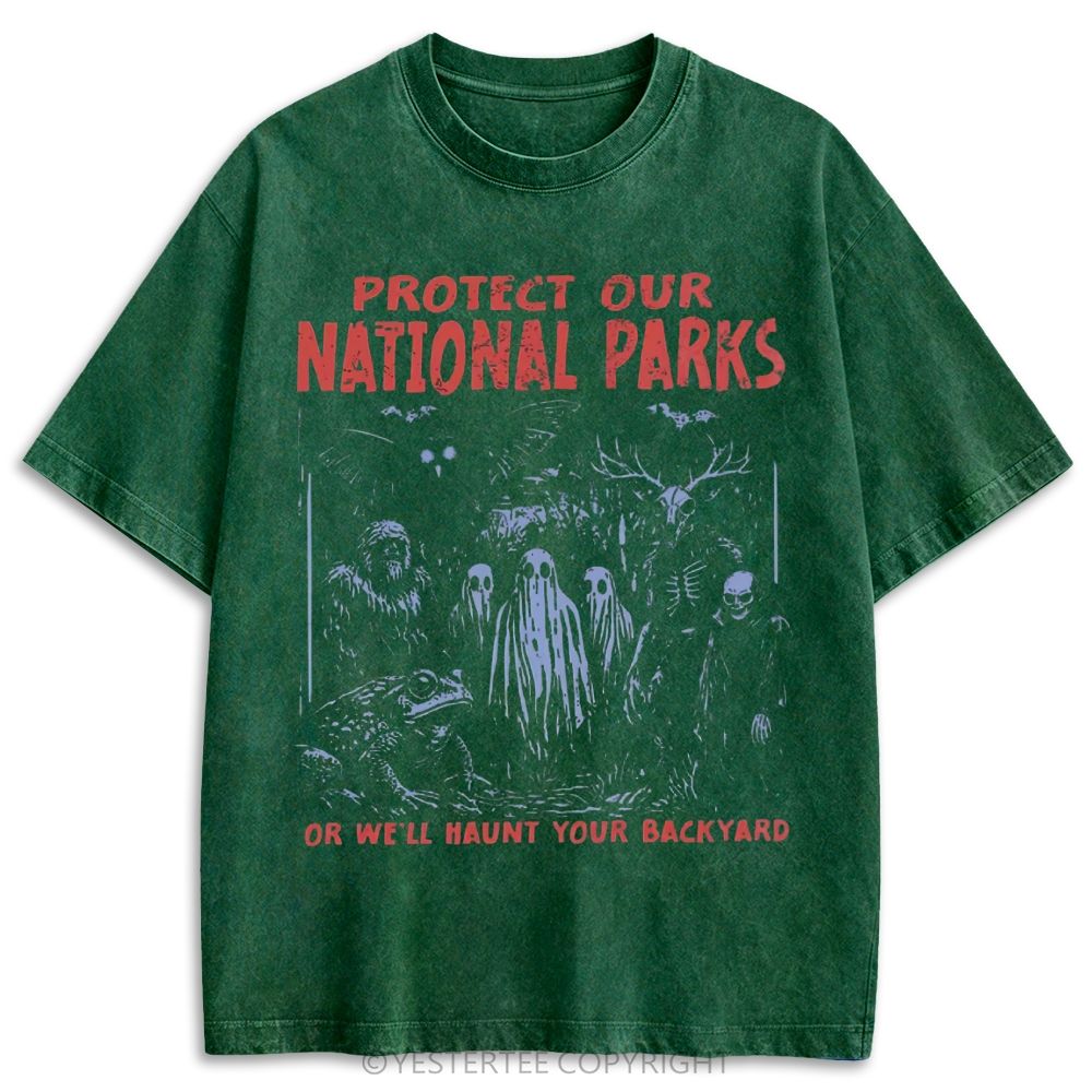 Protect Our National Parks Cryptid Ghost Retro Washed T-shirt