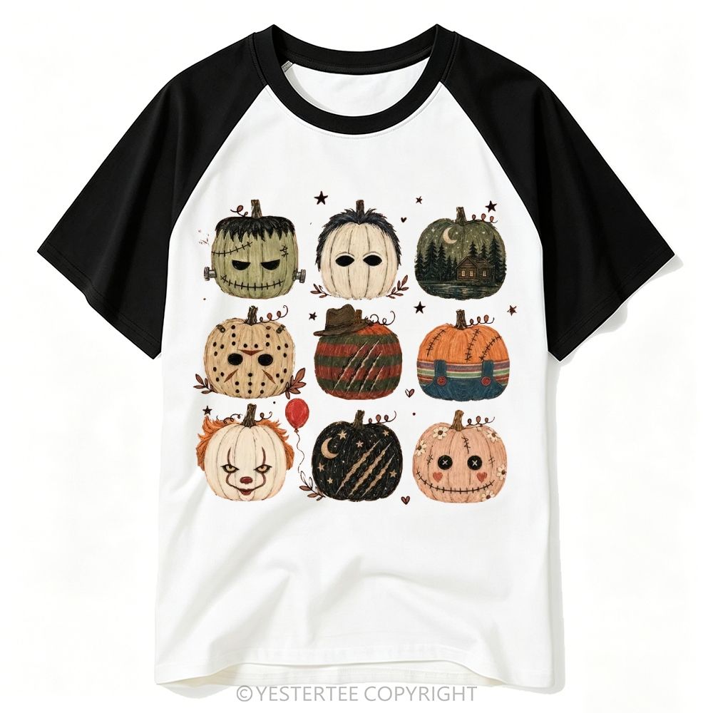 Horror Pumpkin Grid Art Burgundy Baseball T-shirt