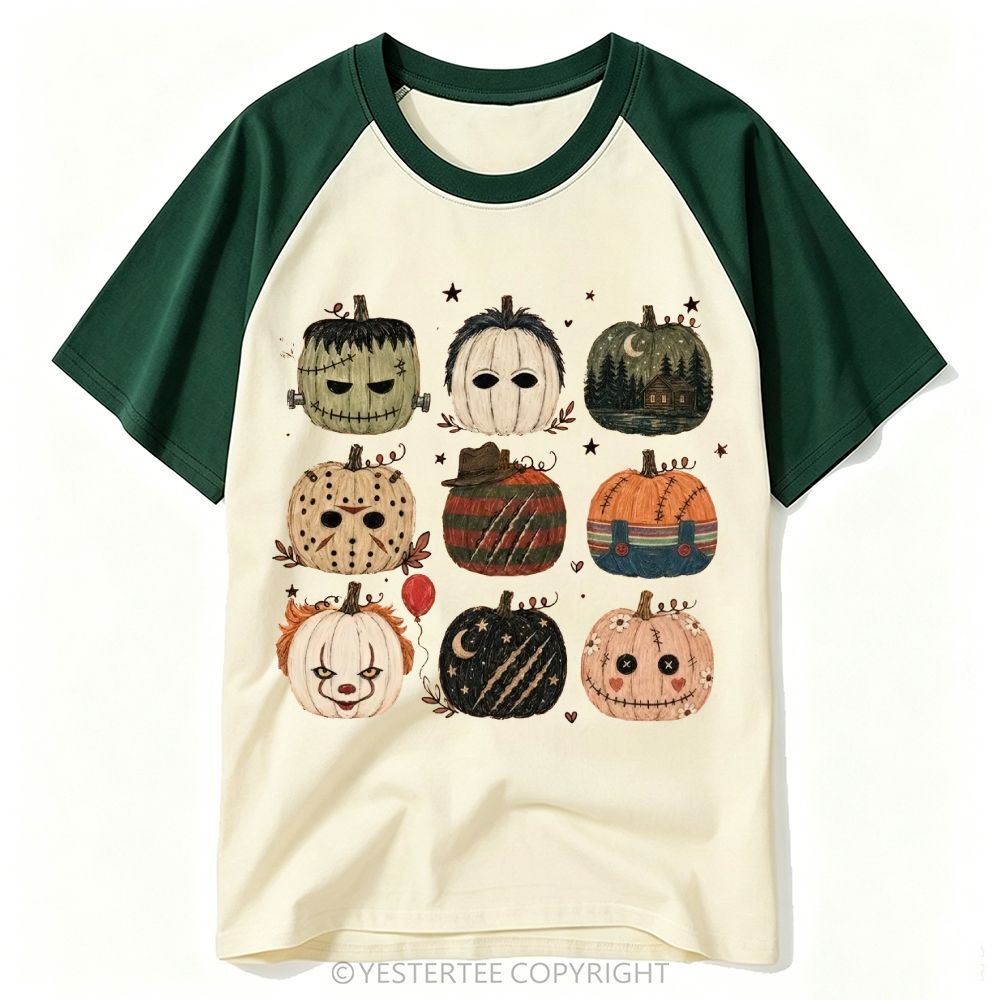 Horror Pumpkin Grid Art Burgundy Baseball T-shirt