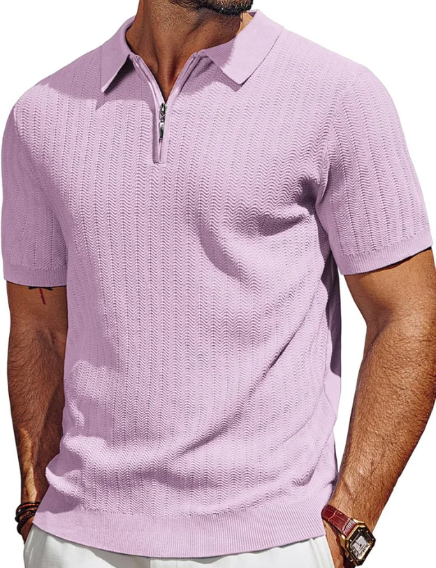 🎉Men's Polo Shirts Quarter Zip Textured Knit Shirts Summer Shirt
