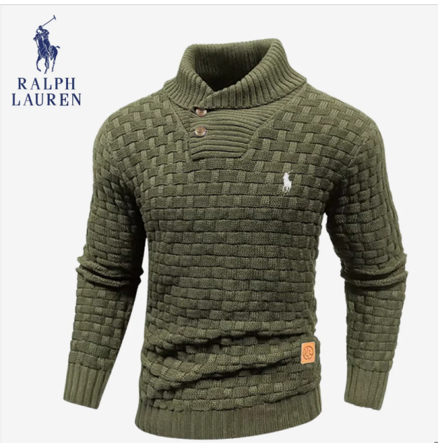 Men's collared knitted stretch pullover sweater