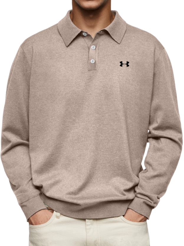 2025-Men's casual and comfortable solid color lapel long-sleeved POLO shirt