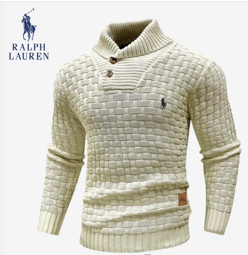 Men's collared knitted stretch pullover sweater