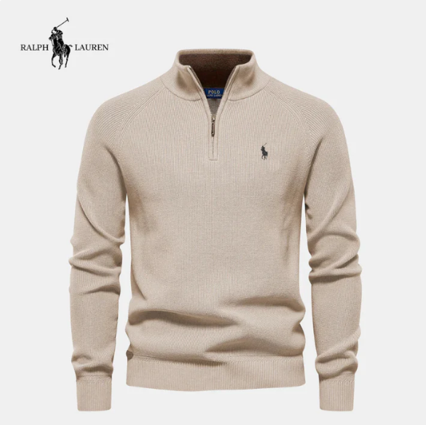 Men's Zippered Stand Collar Thick Warm Knit Sweater