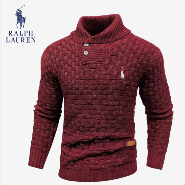 Men's collared knitted stretch pullover sweater