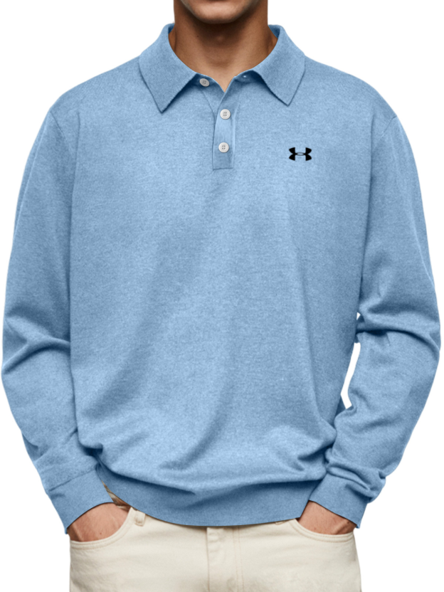 2025-Men's casual and comfortable solid color lapel long-sleeved POLO shirt