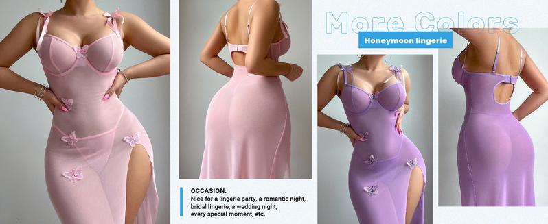 Product Introduction of Women's Springtok 2 Piece Lingerie Set Bow Front Mesh Split Underwire Babydoll Lingerie Dress,Valentine's Day Nightwear Gift Comfy 8