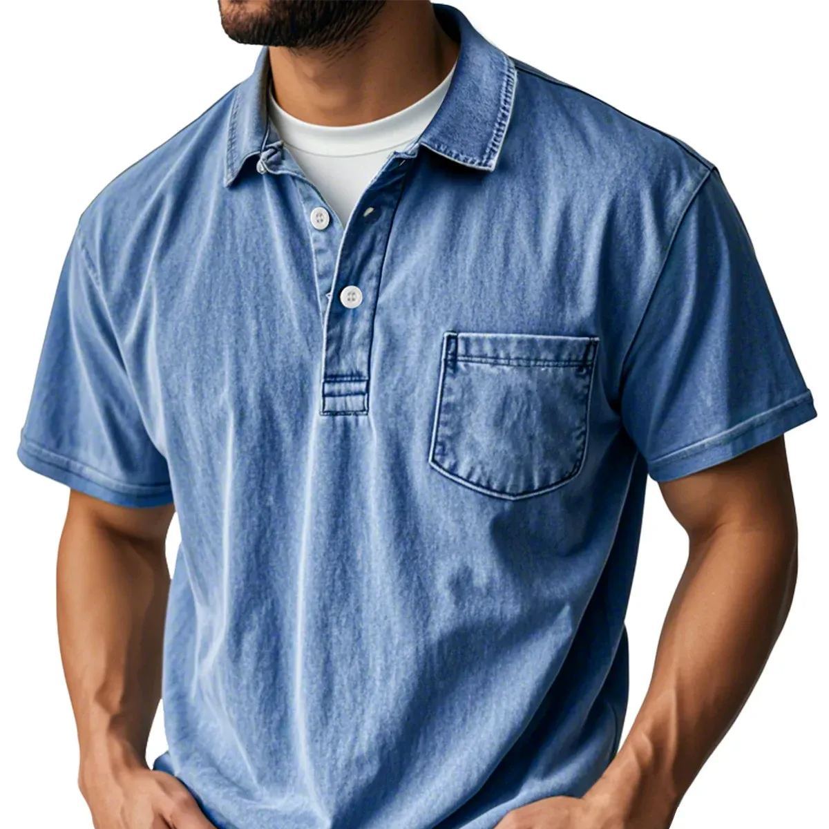 🛒Men's Retro Lapel Button Pocket Casual Short Sleeve POLO Shirt