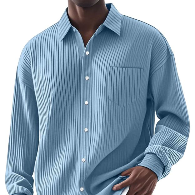 CLEARANCE SALE🔥Men's Casual Simple Vertical Pit Strip Long-sleeved Lapel Shirt