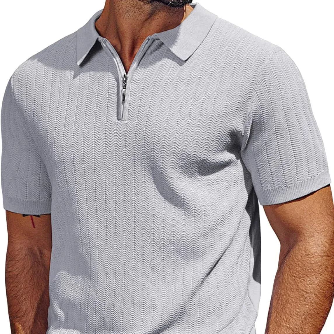 🎉Men's Polo Shirts Quarter Zip Textured Knit Shirts Summer Shirt