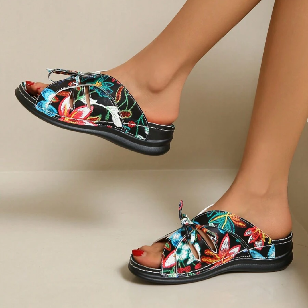 Blisscomfy Bowknot Arch Support Open Toe Slide Sandals