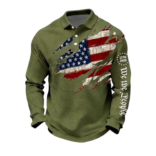 Men's 250th Anniversary National Flag Print Casual Waffle Fabric Polo Shirt