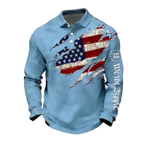 Men's 250th Anniversary National Flag Print Casual Waffle Fabric Polo Shirt