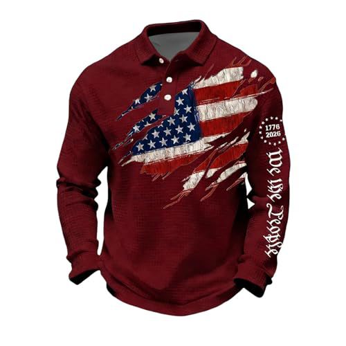 Men's 250th Anniversary National Flag Print Casual Waffle Fabric Polo Shirt