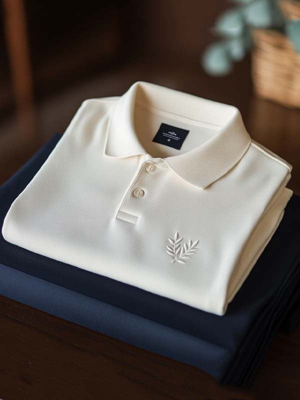 Men's Business Bay Leaf Print Casual Button Short Sleeve Polo Shirt