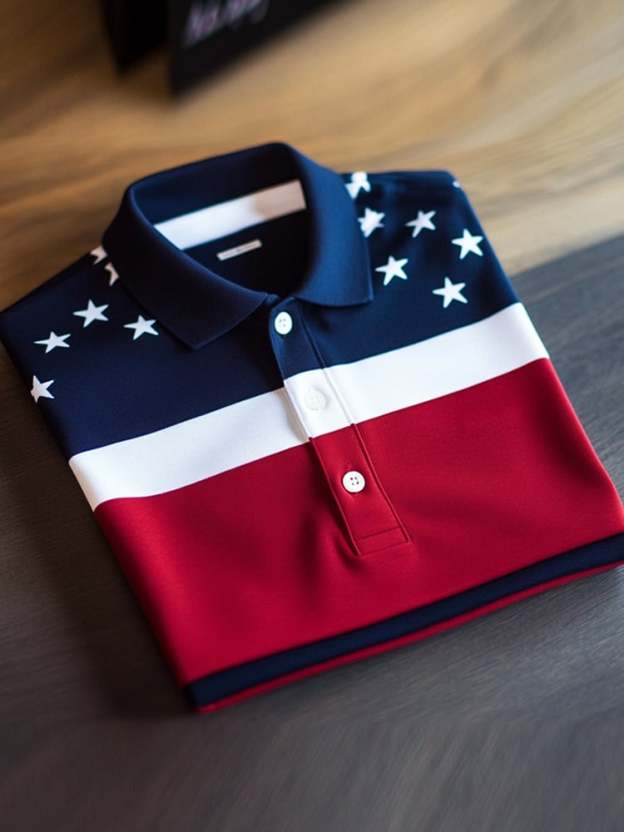 Men's Business Casual Flag Button Short Sleeve Polo Shirt