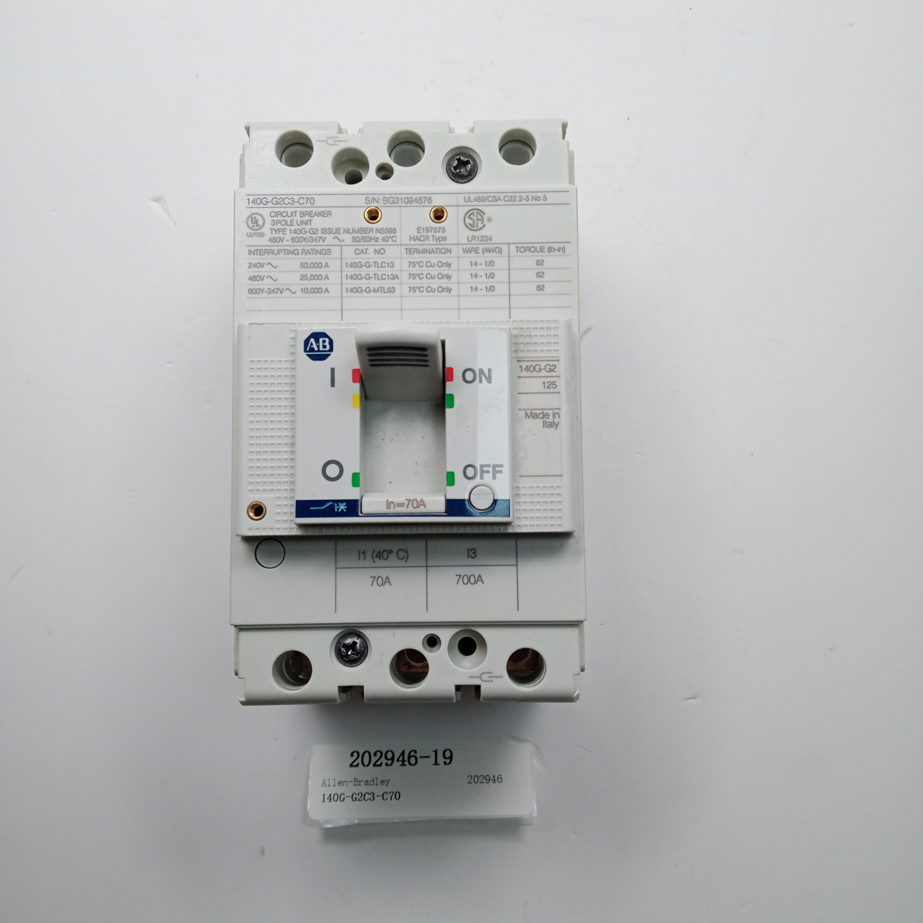 Allen Bradley  Circuit Breaker 140G-G2C3-C70