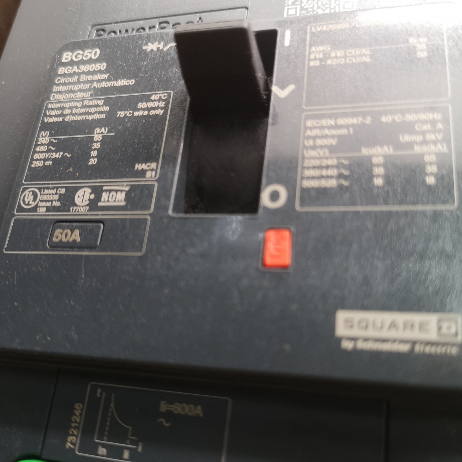 Square D BGA36050 Circuit Breaker