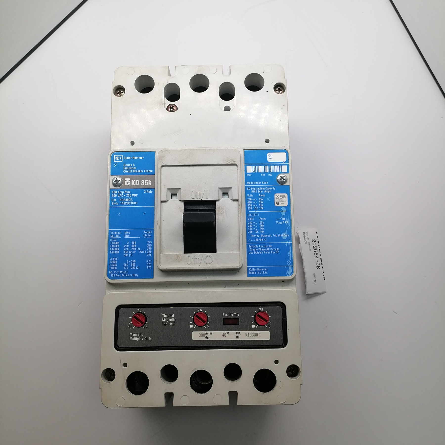 Cutler-Hammer Curcuit Breaker KD3400F