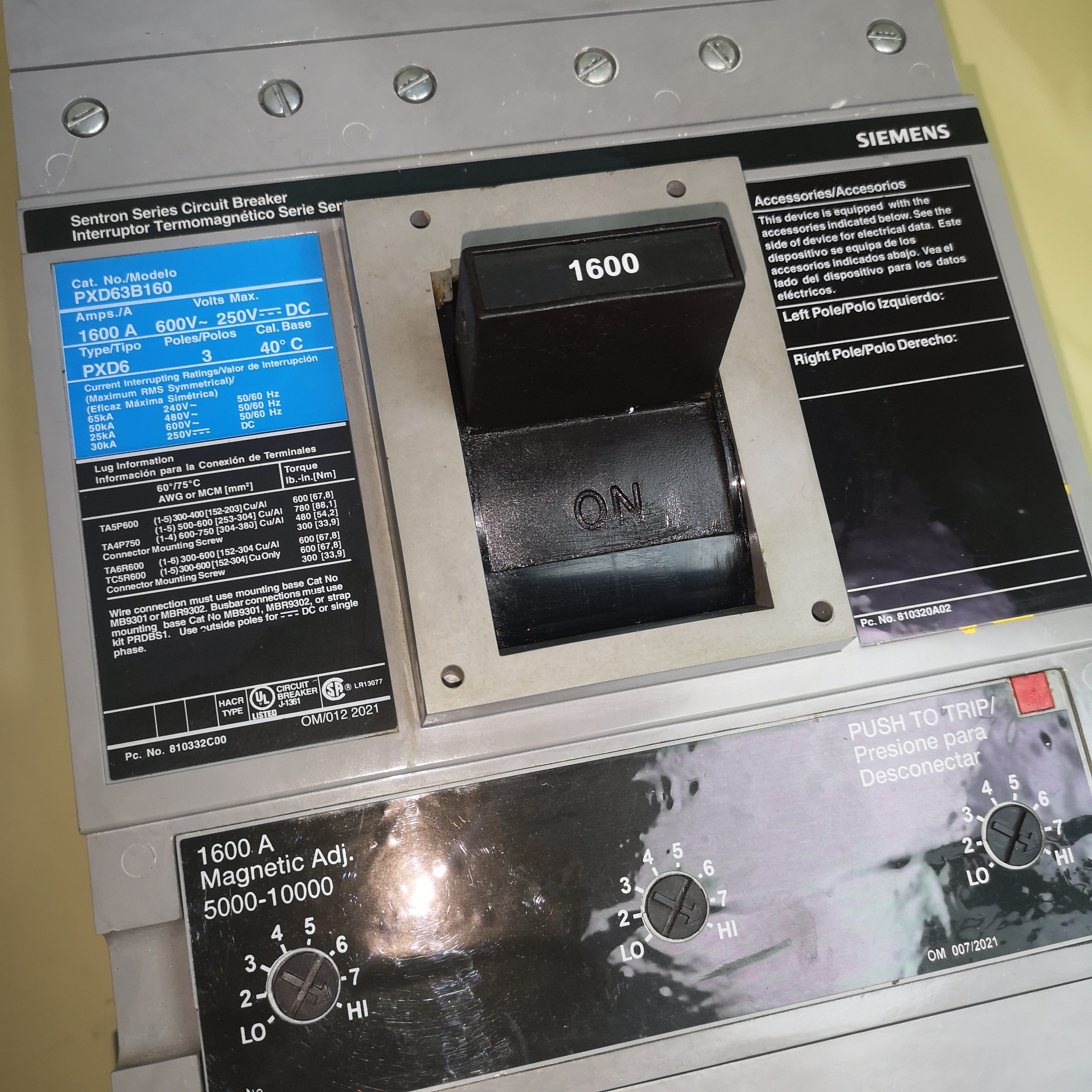 Siemens PXD63B160 Circuit Breaker