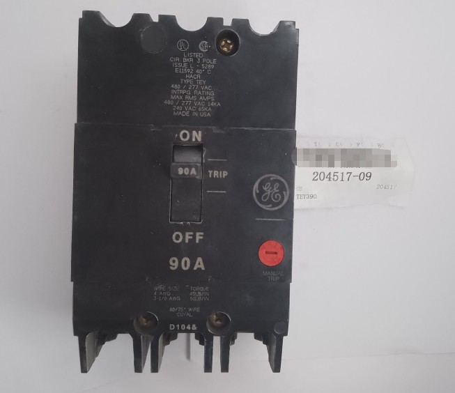 GE TEY390 90A 3-Pole Circuit Breaker