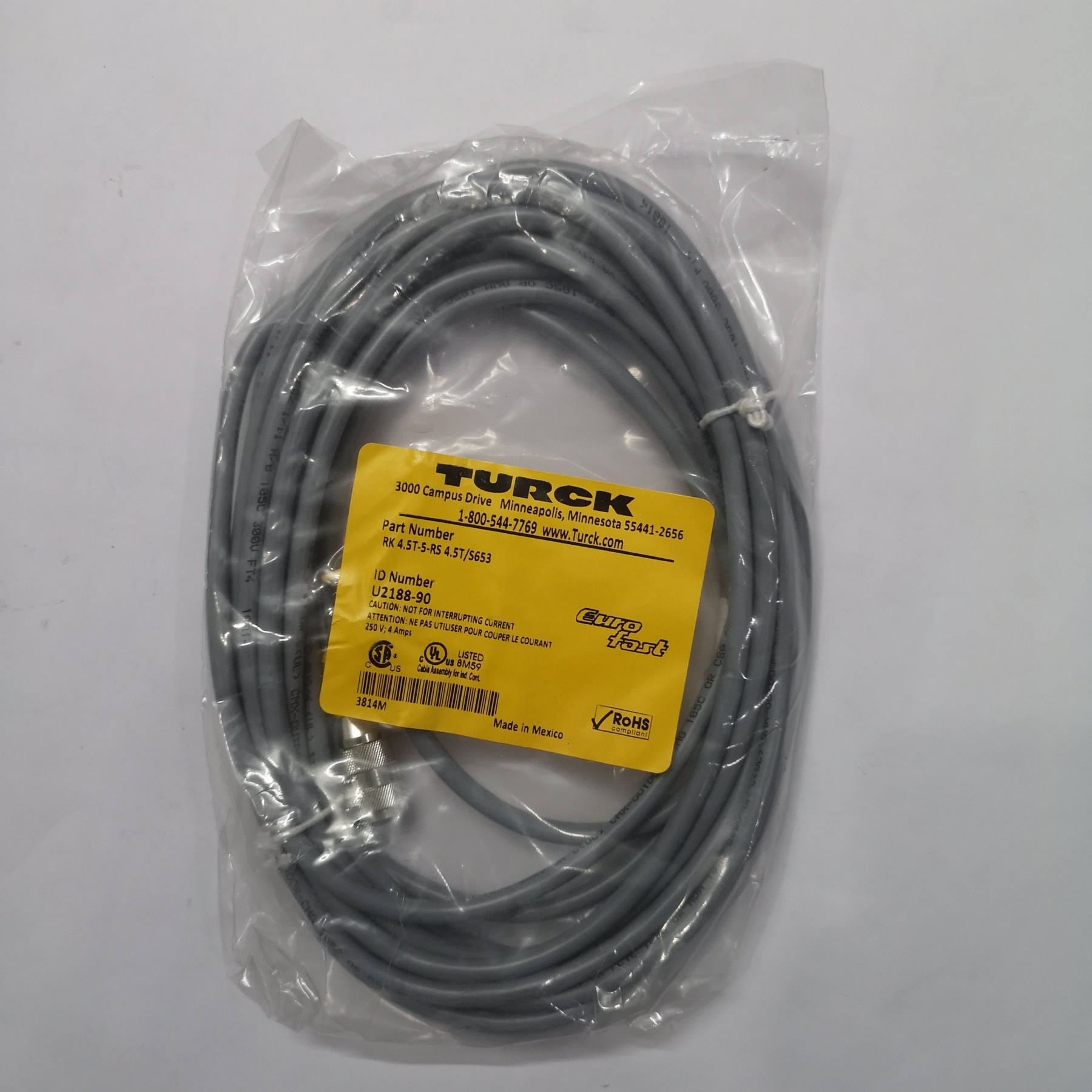 Turck U2188-90 RK 4.5T-5-RS 4.5T/S653 Cable New