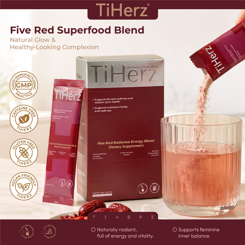 TiHerz Five Red Superfood Blend Daily Drink Mix Powder, Individual Portable Stick Packs, Dietary Supplement