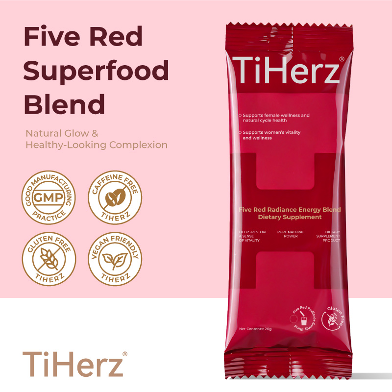 TiHerz Five Red Superfood Blend Daily Drink Mix Powder, Individual Portable Stick Packs, Dietary Supplement