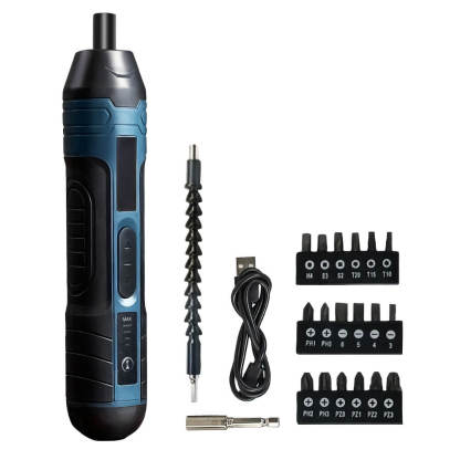 Cordless Electric Screwdriver Set LED Light 4 Gear Torque 105 Accessories