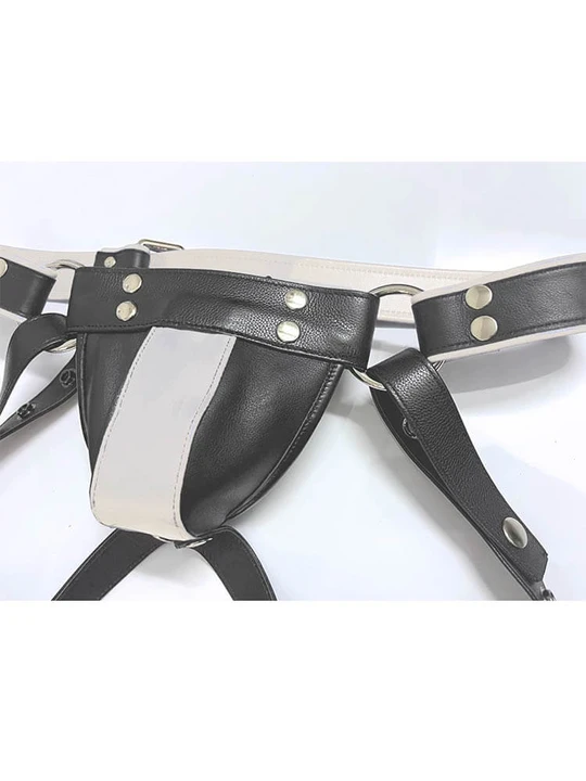 Men's Sexy Colorblock Genuine Leather Jockstrap