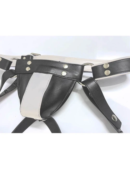Men's Sexy Colorblock Genuine Leather Jockstrap