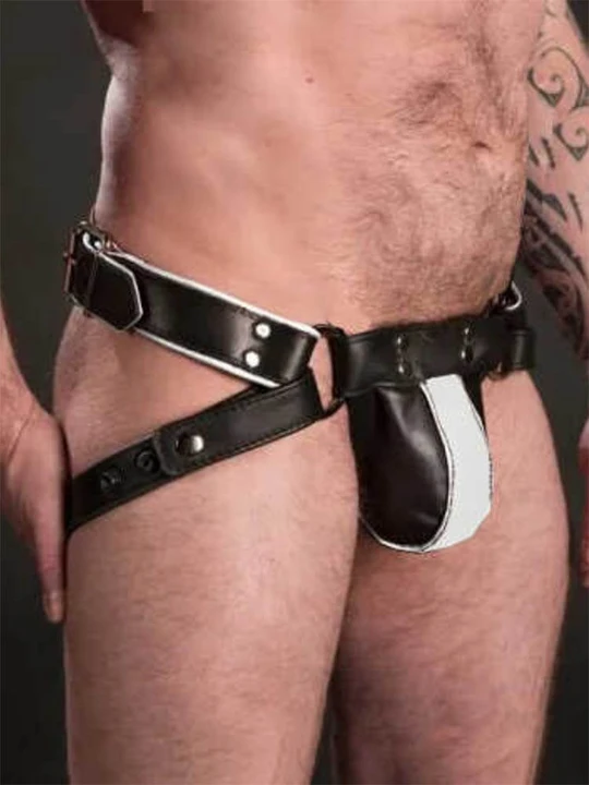 Men's Sexy Colorblock Genuine Leather Jockstrap