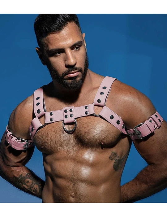 Pink King Kong Barbie Genuine Leather Armlet Chest Strap Jockstrap