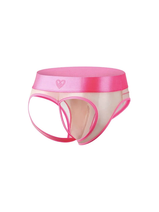 Men's Sexy Pink Hollow Heart Double Thong Briefs