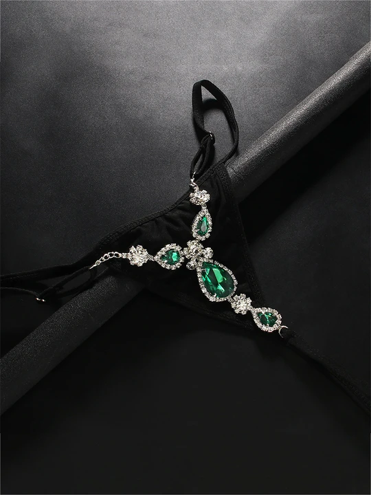 Sexy Green Rhinestone Thong